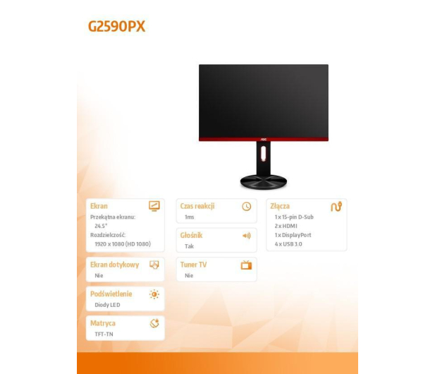 AOC 24.5'' G2590PX Czarny, Czerwony - 398750 - zdjęcie 3